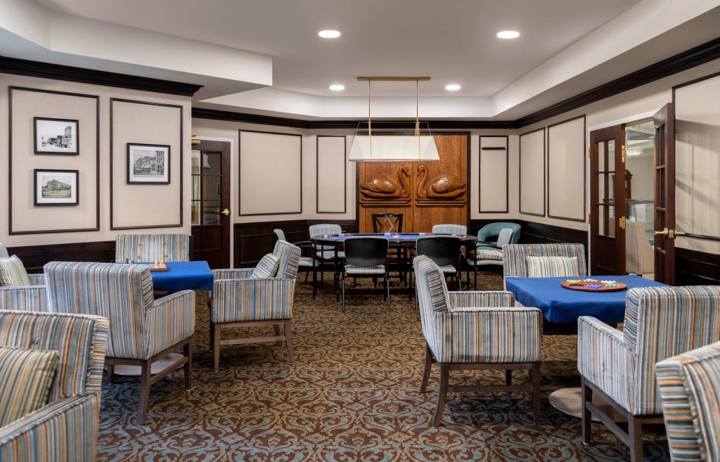 Eating area in senior residence, interior design photography by Tony Colangelo.