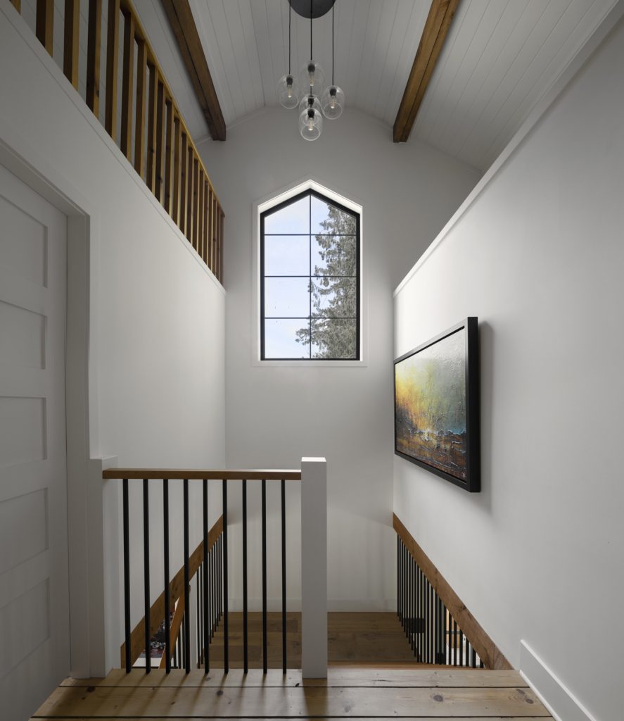 Modern wood timber country farmhouse staircase interior design photography in Victoria and Vancouver.