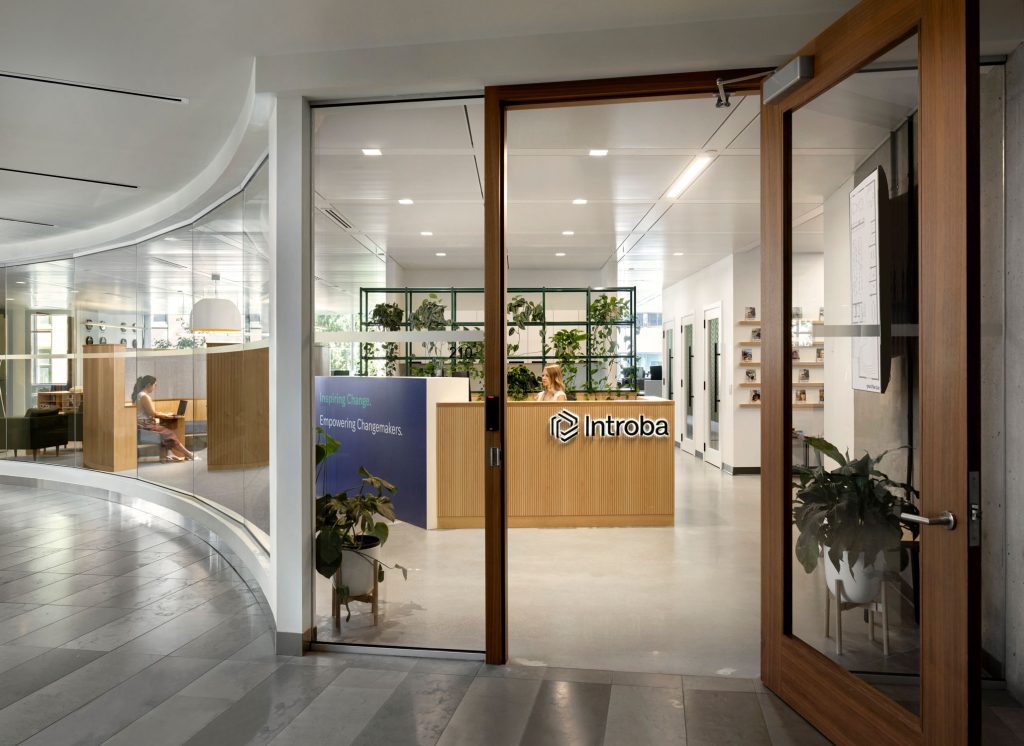 Bright modern corporate reception area interior design photography in Victoria, Vancouver and Nanaimo.