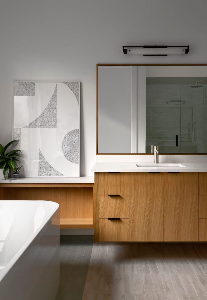 Modern clean wood grain bathroom interior design photography in Victoria, Vancouver